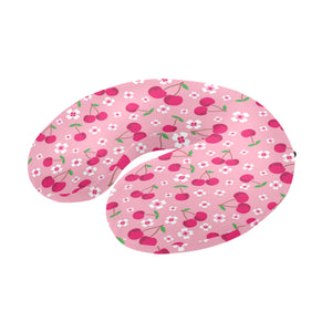 cherry flower pattern pink background U-Shaped Travel Neck Pillow