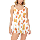 peanuts pattern Chest Sexy Pleated Two Piece Swim Dress