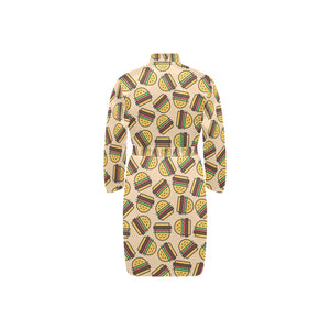Hamburger Pattern Print Design 01 Men's Long Sleeve Belted Night Robe