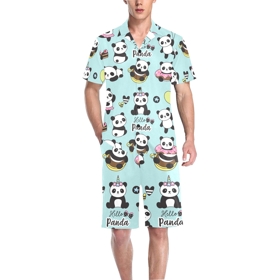 Cute baby panda pattern Men's V-Neck Short Pajama Set
