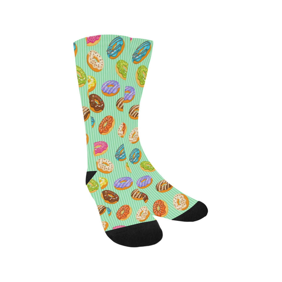 Colorful donut pattern green background Crew Socks