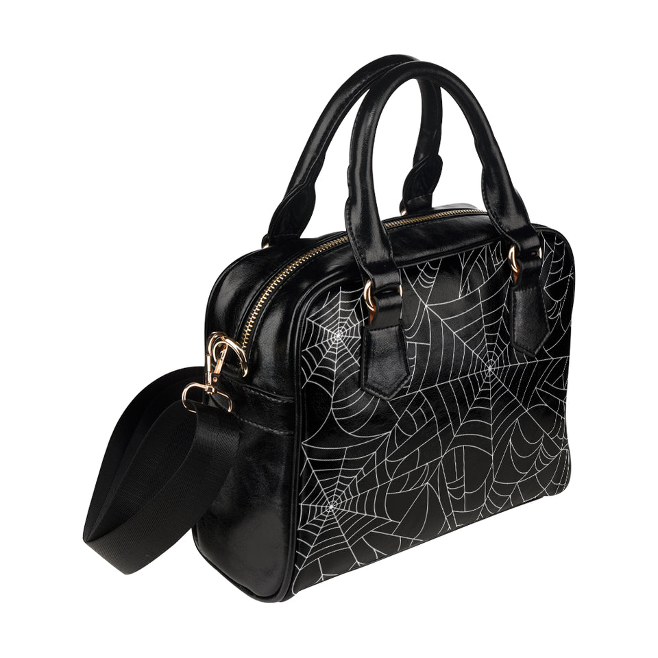 Spider web pattern Black background white cobweb Shoulder Handbag