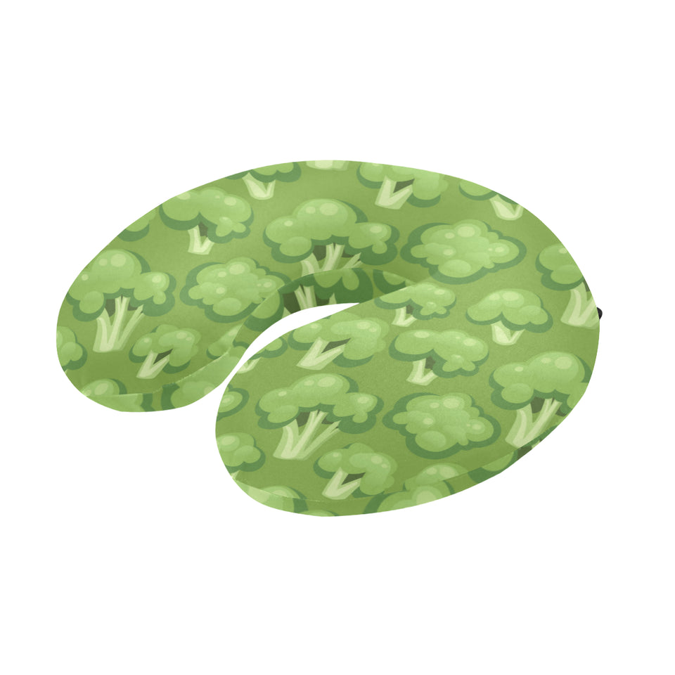 Broccoli pattern green background U-Shaped Travel Neck Pillow