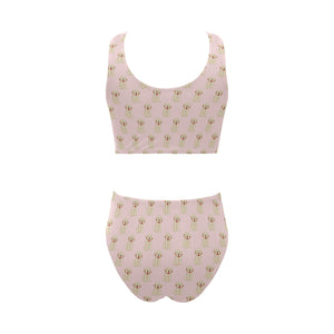 Golden Retriever Pattern Print Design 02 Chest Bowknot High Waisted Bikini Swimsuit