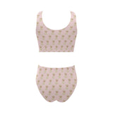 Golden Retriever Pattern Print Design 02 Chest Bowknot High Waisted Bikini Swimsuit