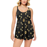 Dog Paws Pattern Print Design 05 Chest Sexy Pleated Two Piece Swim Dress
