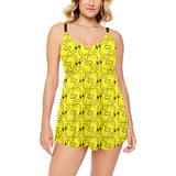 Duck Pattern Print Design 02 Chest Sexy Pleated Two Piece Swim Dress