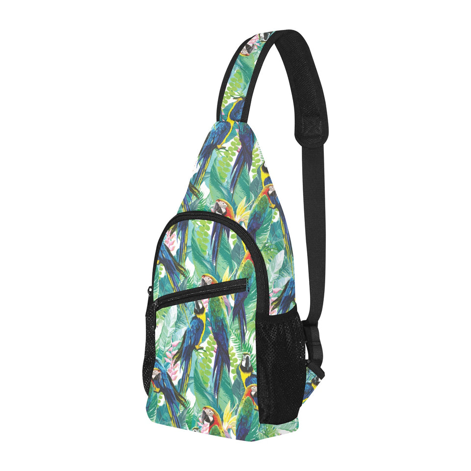 Colorful parrot exotic flower leaves All Over Print Chest Bag