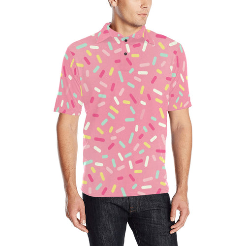 Pink donut glaze candy pattern Men's All Over Print Polo Shirt