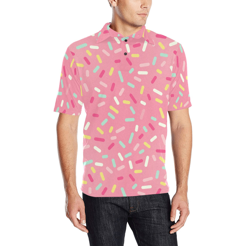 Pink donut glaze candy pattern Men's All Over Print Polo Shirt