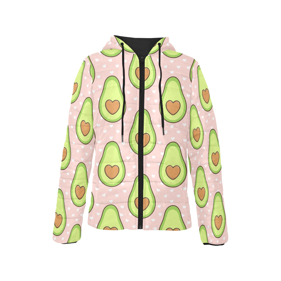 Avocado heart pink background Women's Padded Hooded Jacket