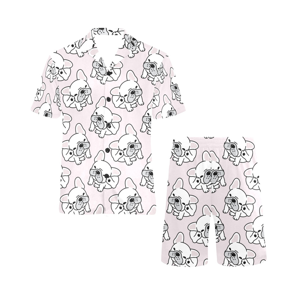 Cute french bulldog pattern Men's V-Neck Short Pajama Set