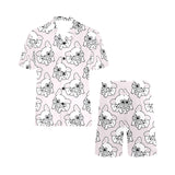 Cute french bulldog pattern Men's V-Neck Short Pajama Set