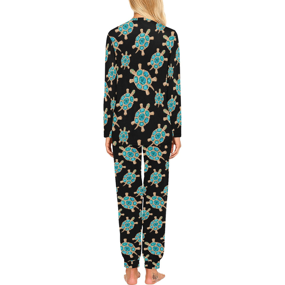 Sea turtle blue stone pattern Women's All Over Print Pajama Set
