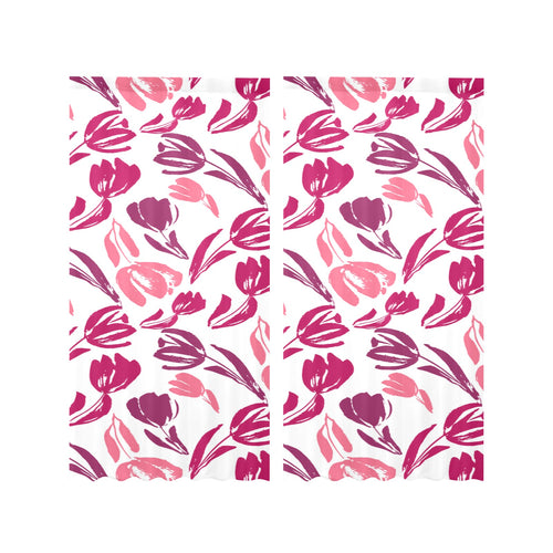 pink sketch tulip pattern Gauze Curtain