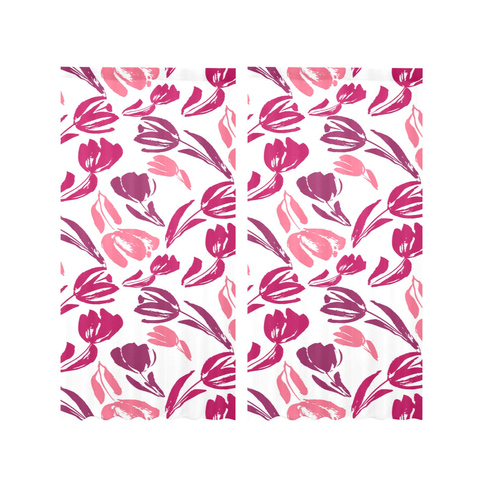 pink sketch tulip pattern Gauze Curtain