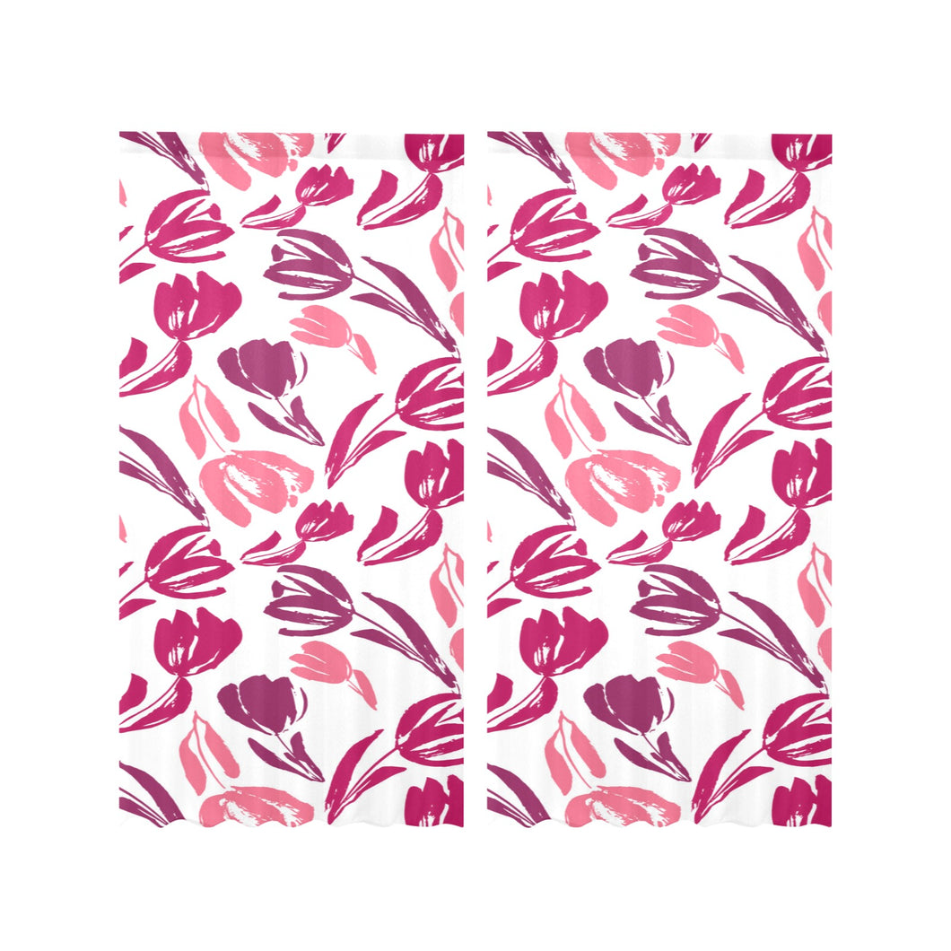 pink sketch tulip pattern Gauze Curtain