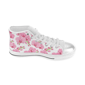 pink purple orchid pattern background Women's High Top Canvas Shoes White