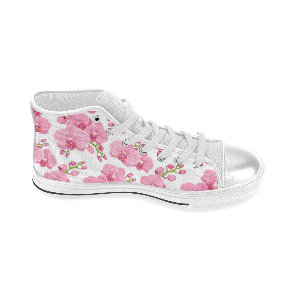 pink purple orchid pattern background Women's High Top Canvas Shoes White