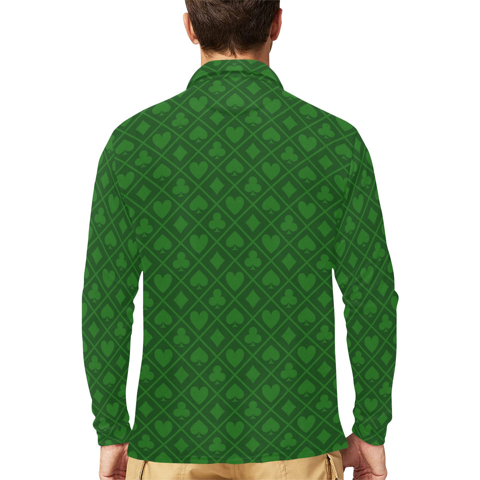 Casino Cards Suits Pattern Print Design 04 Men's Long Sleeve Polo Shirt
