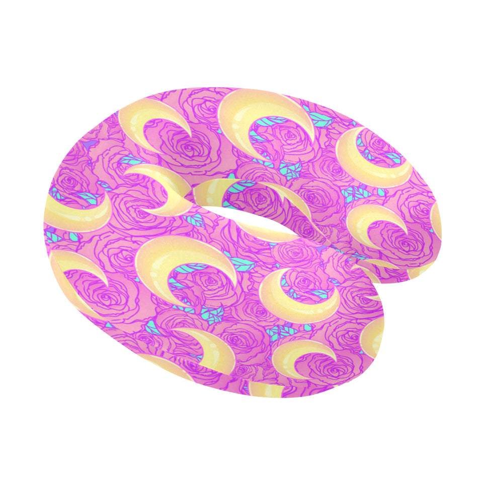 Moon pink rose background U-Shaped Travel Neck Pillow