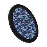 Blue camouflage pattern Elegant Black Wall Clock