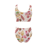 Cake cupcake sweets pattern Chest Bowknot High Waisted Bikini Swimsuit