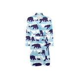polar bear winter snow pattern Men's Long Sleeve Belted Night Robe