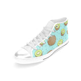 Kiwi blue background Women's High Top Canvas Shoes White