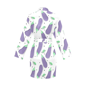 Eggplant Pattern Print Design 05 Women's Long Sleeve Belted Night Robe