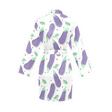 Eggplant Pattern Print Design 05 Women's Long Sleeve Belted Night Robe