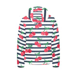 Hand drawn cherry pattern striped background Kids' Boys' Girls' Padded Hooded Jacket