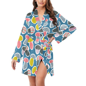 Colorful mushroom design pattern Women's Long Sleeve Belted Night Robe