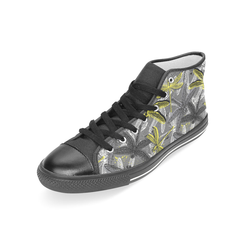 Hand drawn dragonfly pattern Women's High Top Canvas Shoes Black