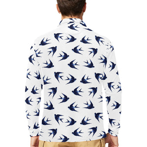 Swallow Pattern Print Design 03 Men's Long Sleeve Polo Shirt