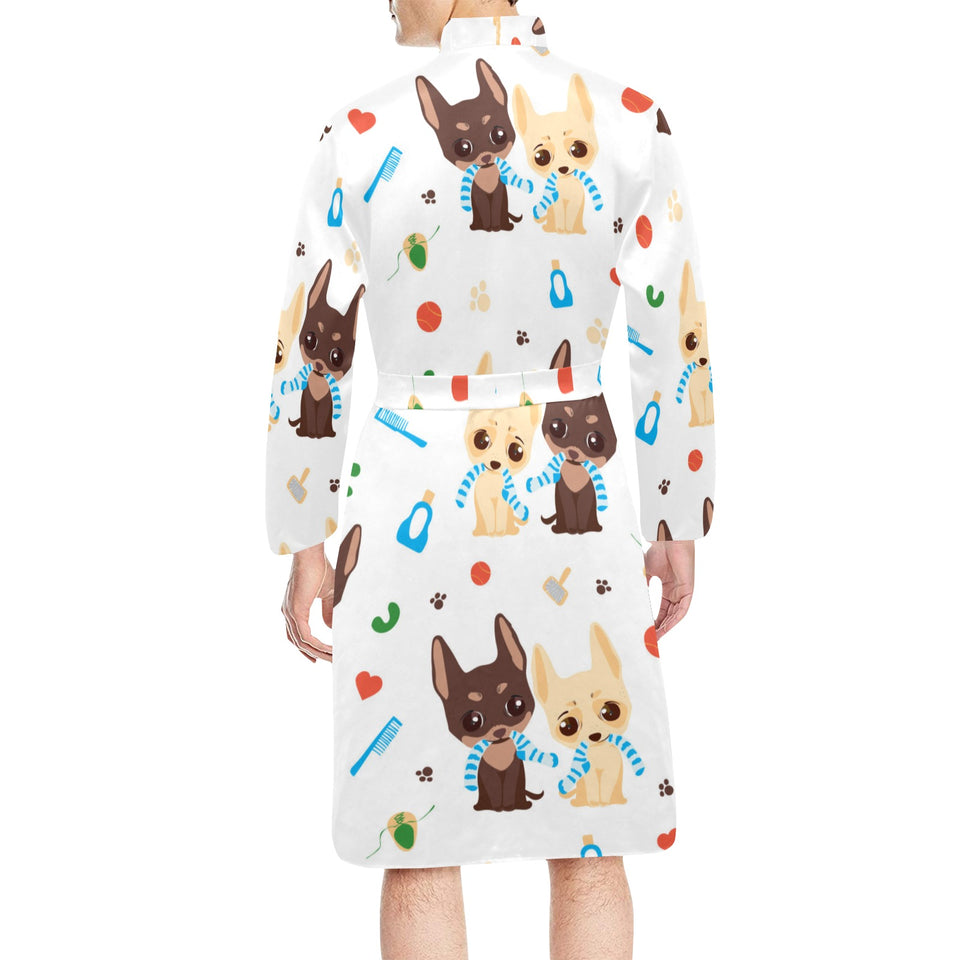Cute Chihuahua dog pattern Men's Long Sleeve Belted Night Robe