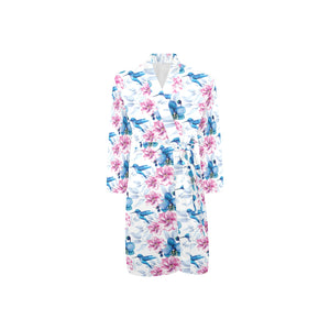 Hummingbird Pattern Print Design 02 Men's Long Sleeve Belted Night Robe