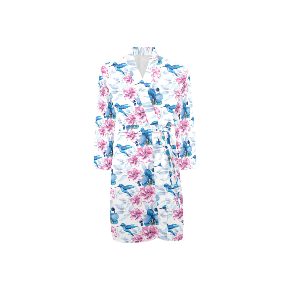 Hummingbird Pattern Print Design 02 Men's Long Sleeve Belted Night Robe