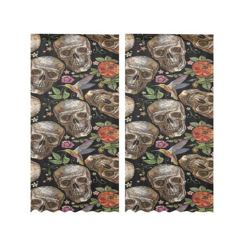 Skull rose humming bird flower pattern Gauze Curtain