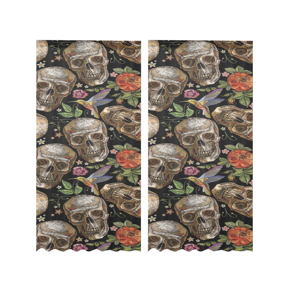 Skull rose humming bird flower pattern Gauze Curtain