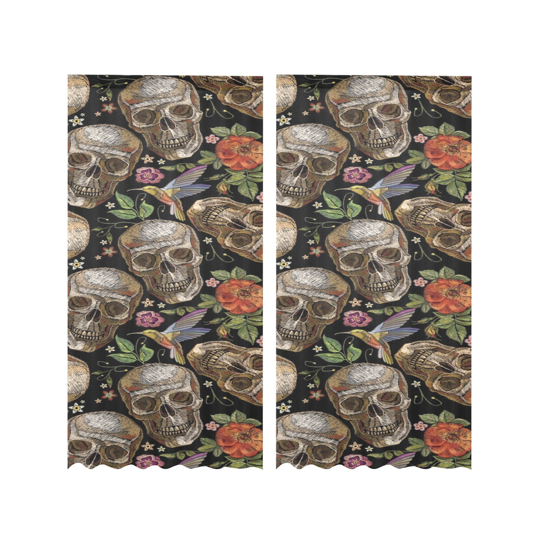 Skull rose humming bird flower pattern Gauze Curtain