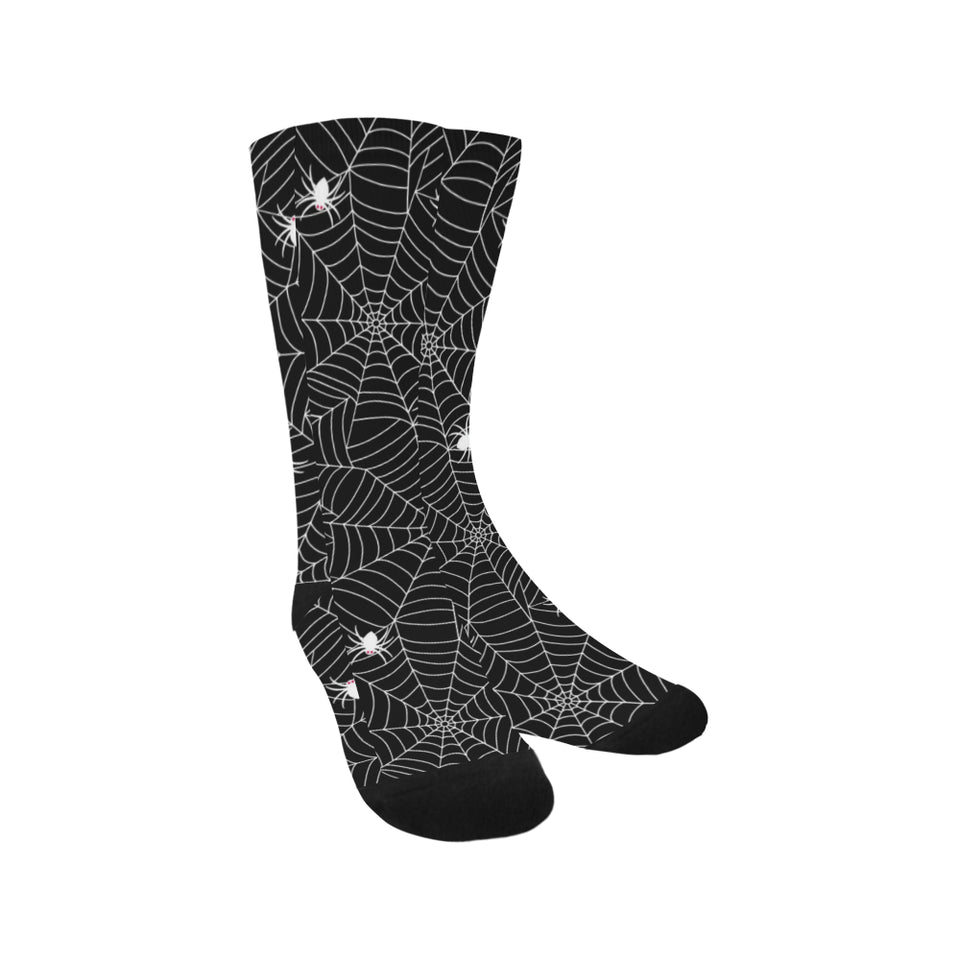 Spider web design pattern Black background white c Crew Socks