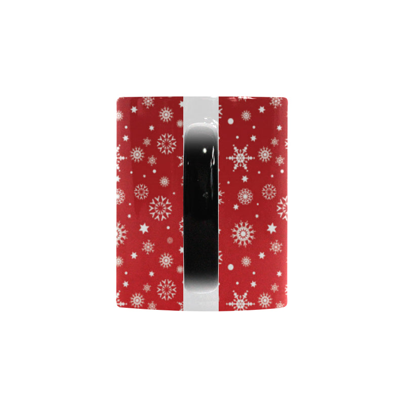 Snowflake pattern red background Morphing Mug Heat Changing Mug