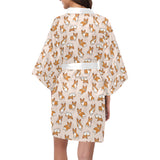 Cute Corgis Pattern pink background Women's Short Kimono Robe