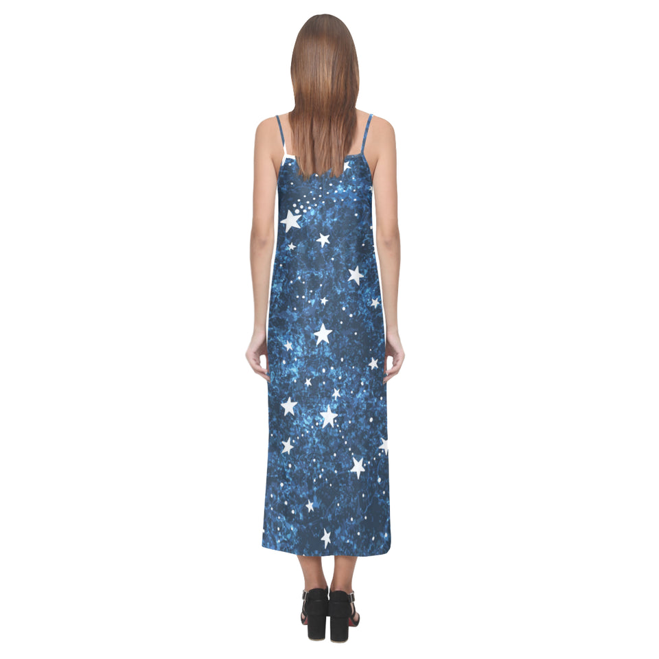 Night sky star pattern V-Neck Open Fork Long Dress