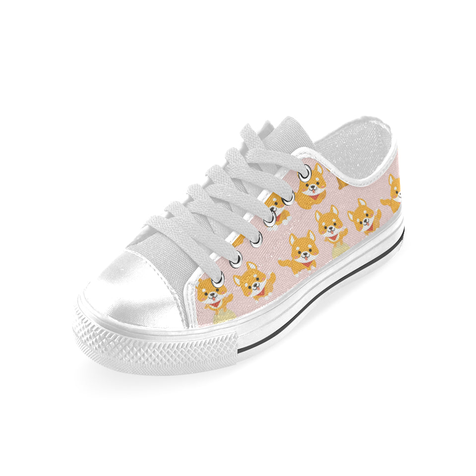 Cute shiba inu dog pattern Men's Low Top Shoes White