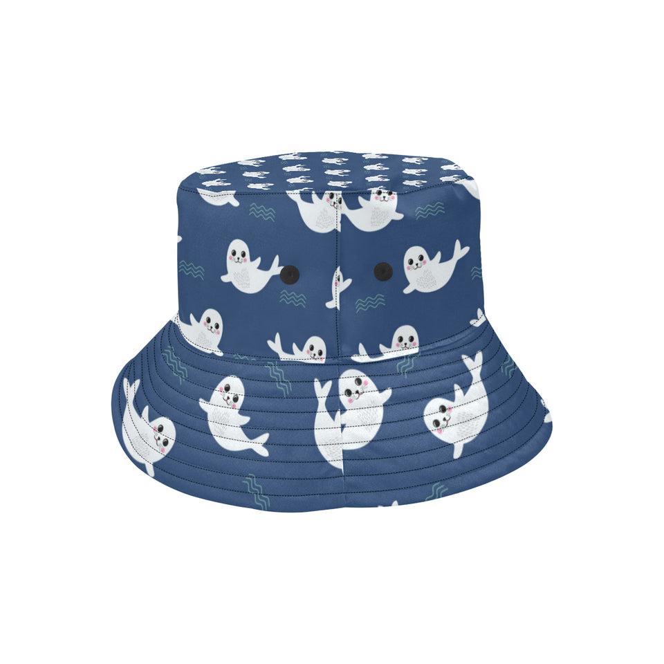 Cute white baby sea lion seal pattern Unisex Bucket Hat