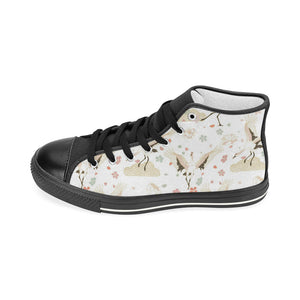 Beautiful Japanese cranes pattern Women's High Top Canvas Shoes Black