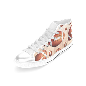 American football ball design pattern Women's High Top Canvas Shoes White