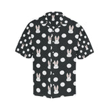 Cute white rabbit polka dots black background Men's All Over Print Hawaiian Shirt